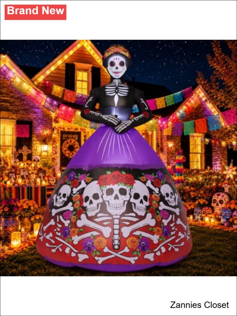 👻 9FT Halloween Inflatable Ghost Bride Skull Lady Day of the Dead Yard Decor